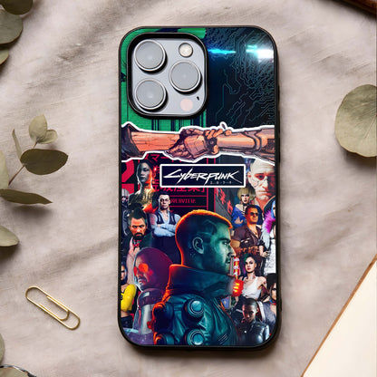 Cyberpunk Legacy Glass Case showing full back design in clean flat view with futuristic cyber detailing and glossy glass finish.