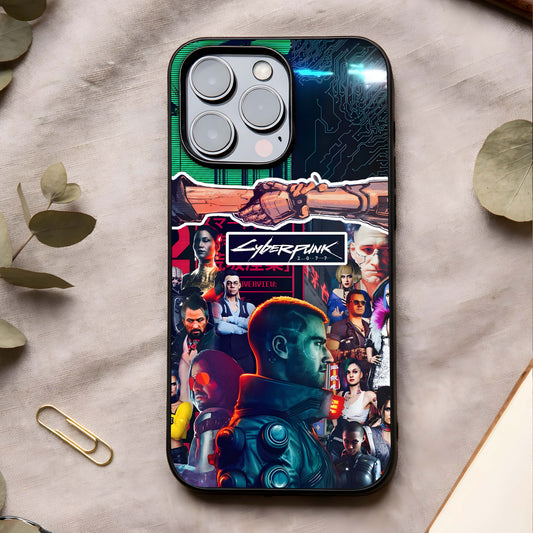 Cyberpunk Legacy Glass Case showing full back design in clean flat view with futuristic cyber detailing and glossy glass finish.