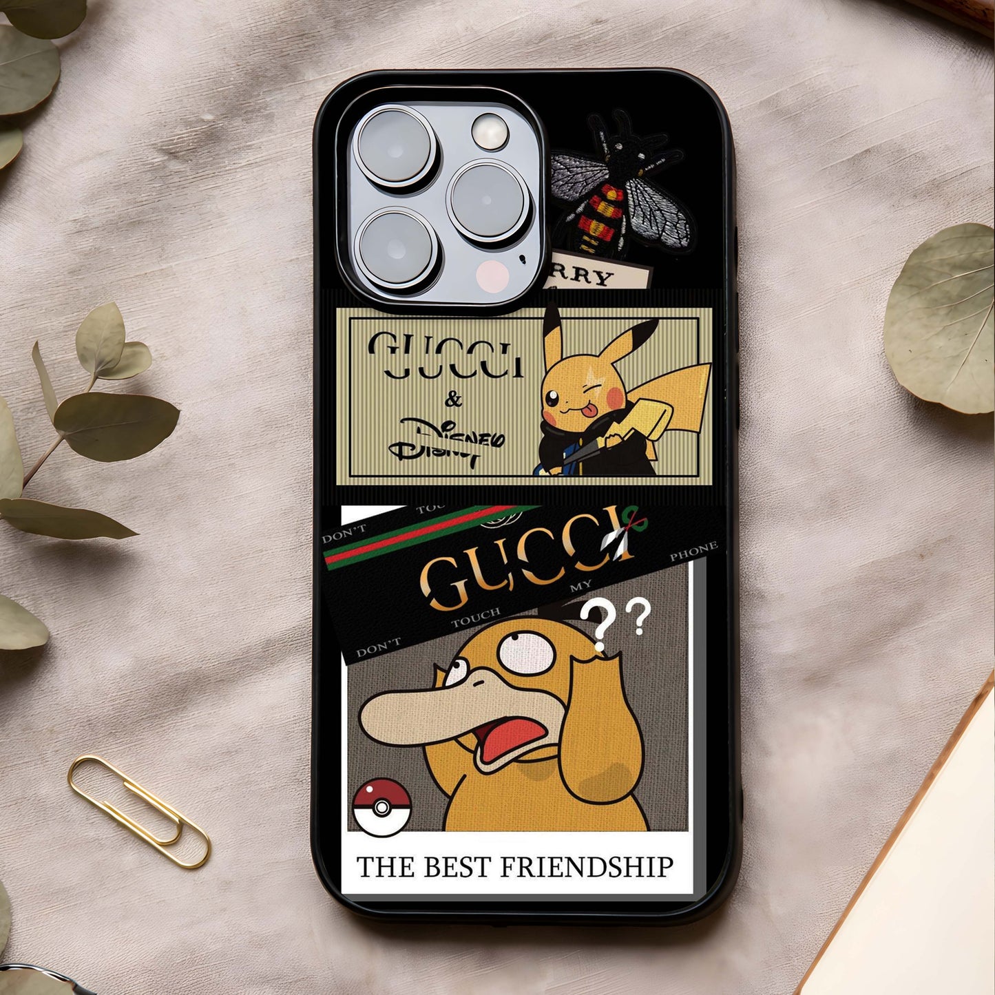 Cartoon Brand Play Mashup Glass Case showing full back design in clean flat view with bold cartoon mix and glossy glass finish.
