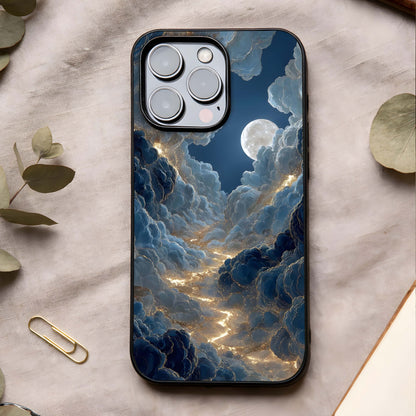 Celestial Cloud Road Glass Case showing full back design in clean flat view with surreal cloud pathway and glossy glass finish.