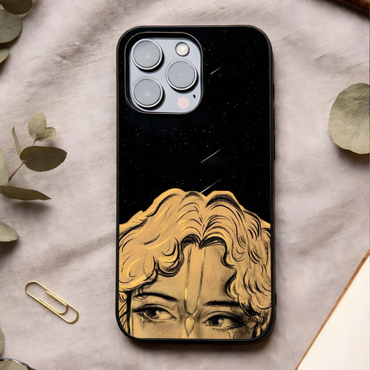 Celestial God's Plan Glass Case showing full back design in clean flat view with spiritual celestial symbols and glossy glass finish.
