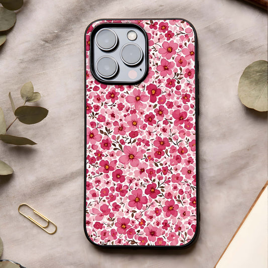 Cherry Blossom Charm Glass Case showing full back design in clean flat view with classic blossom art and glossy glass finish.