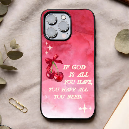 Cherry Quote Glass Case showing full back design in clean flat view with quote-focused styling and glossy glass finish.