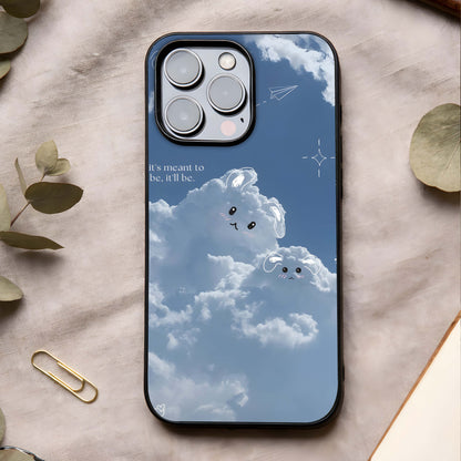 Cloud Bunny Dreams Glass Case showing full back design in clean flat view with cute cloud art and glossy glass finish.