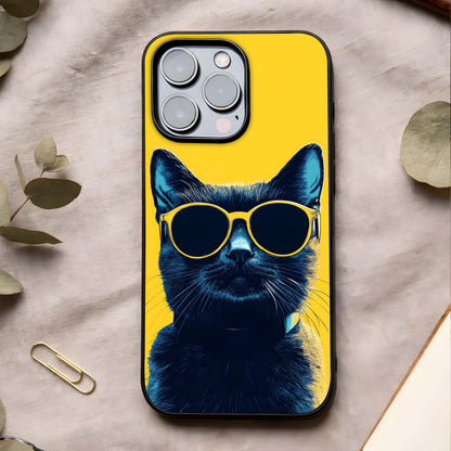 Cool Cat Vibes Glass Case showing full back design in clean flat view with relaxed cat art and glossy glass finish.