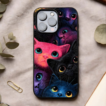 Cosmic Cats Dreams Glass Case showing full back design in clean flat view with dreamy cosmic cats and glossy glass finish.