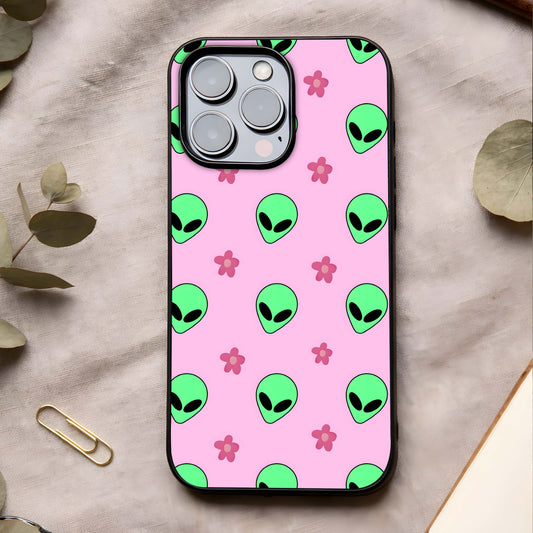 Cosmic Cute Crush Glass Case showing full back design in clean flat view with playful cosmic accents and glossy glass finish.
