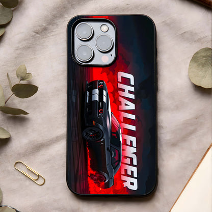 Crimson Challenger Fury Glass Case showing full back design in clean flat view with aggressive performance styling and glossy glass finish.