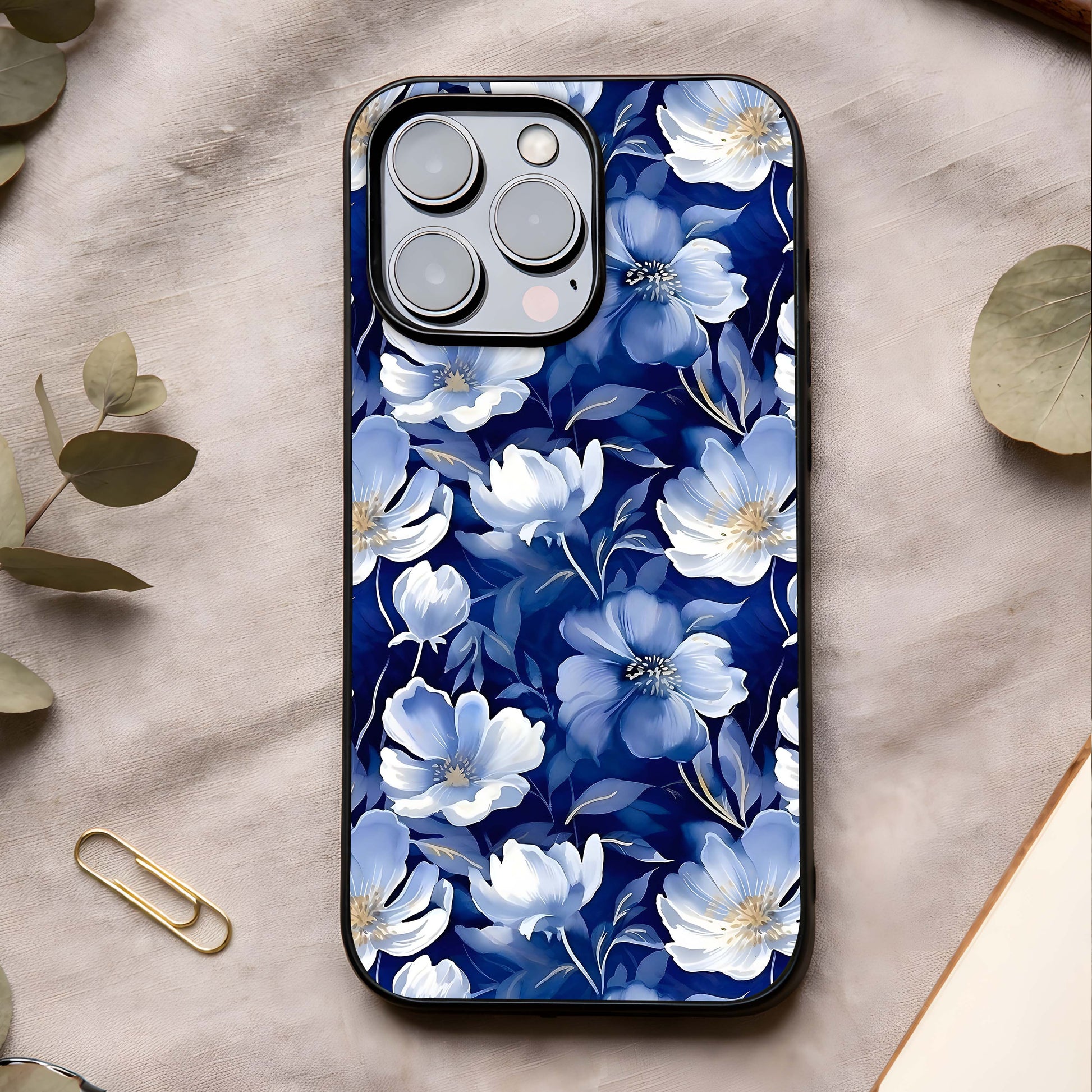 Cute Floral Patterns Glass Case showing full back design in clean flat view with charming floral repeats and glossy glass finish.