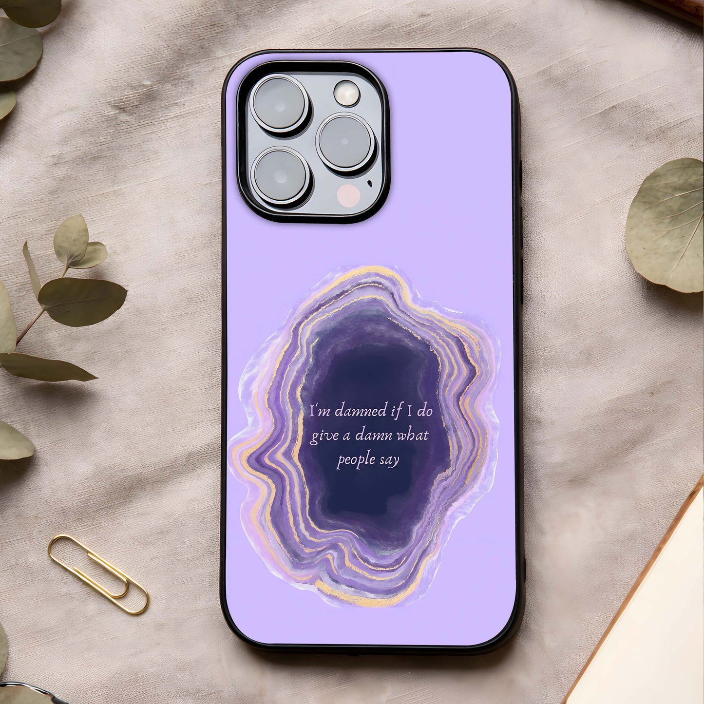 Damned People Quote Glass Case showing full back design in clean flat view with bold quote styling and glossy glass finish.