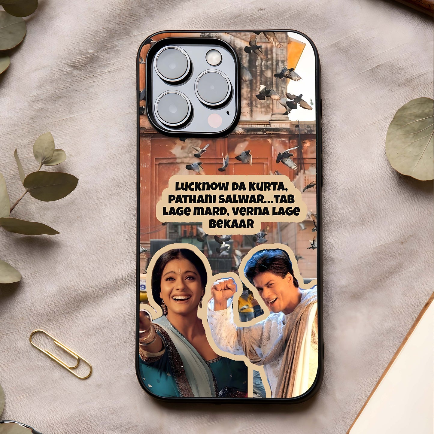 Desi Retro Vibes Glass Case showing full back design in clean flat view with vintage desi elements and glossy glass finish.