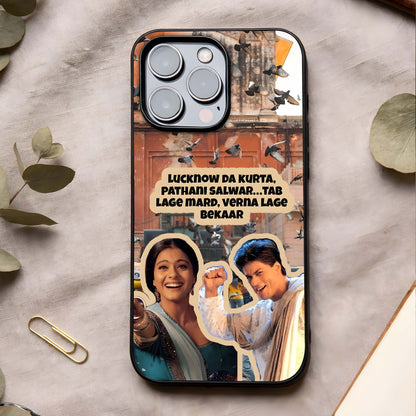 Desi Retro Vibes Glass Case showing full back design in clean flat view with vintage desi elements and glossy glass finish.