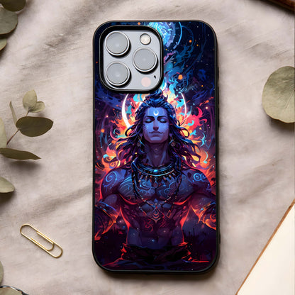 Divine Fire Shiv Glass Case showing full back design in clean flat view with powerful divine imagery and glossy glass finish.