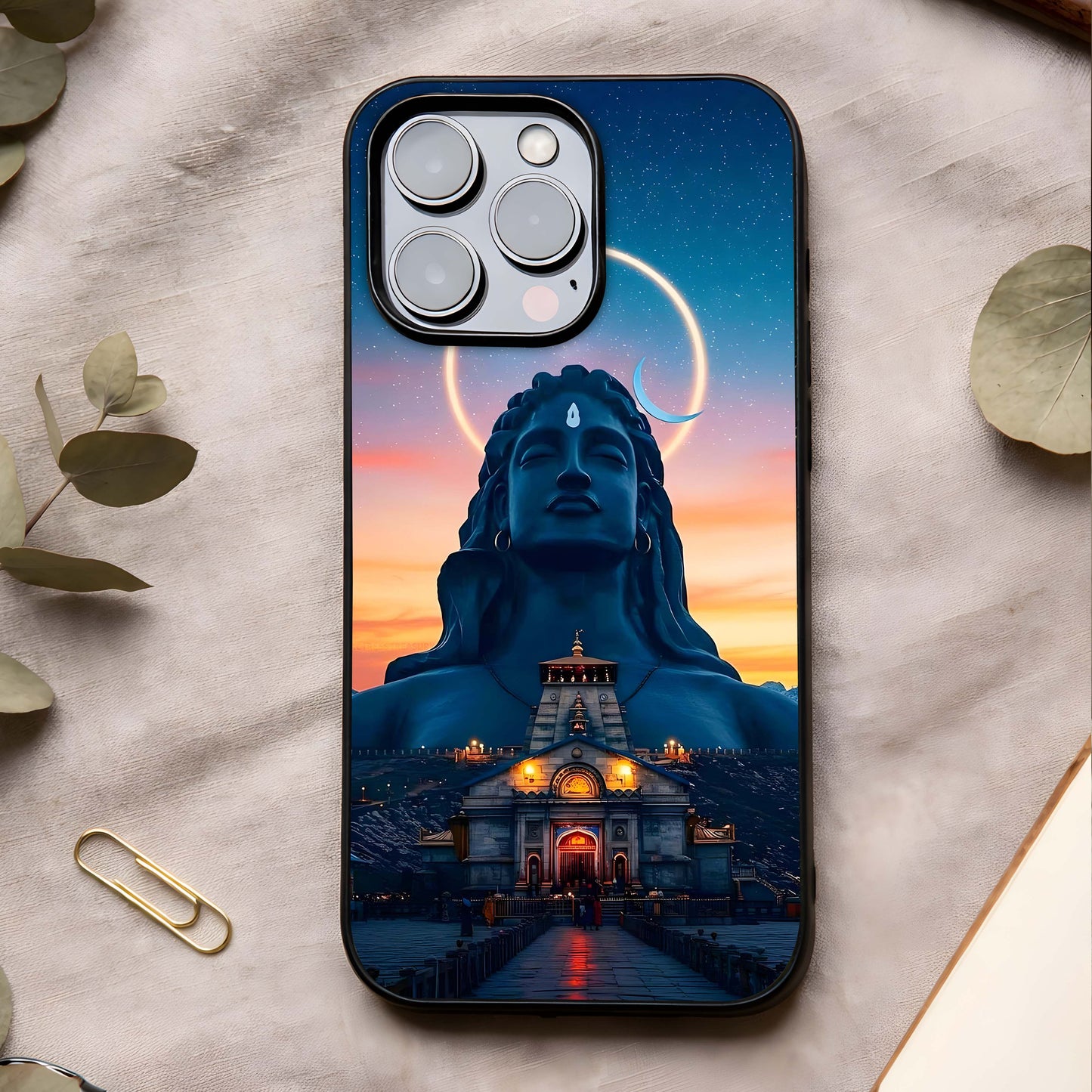 Eternal Shiva Aura Glass Case showing full back design in clean flat view with divine aura imagery and glossy glass finish.