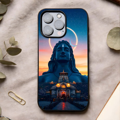 Eternal Shiva Aura Glass Case showing full back design in clean flat view with divine aura imagery and glossy glass finish.