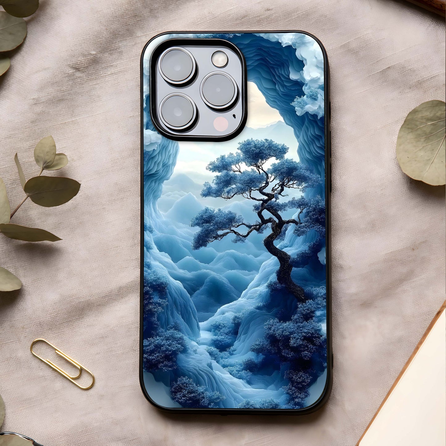 Frozen Serenity Gate Glass Case showing full back design in clean flat view with icy serene visuals and glossy glass finish.