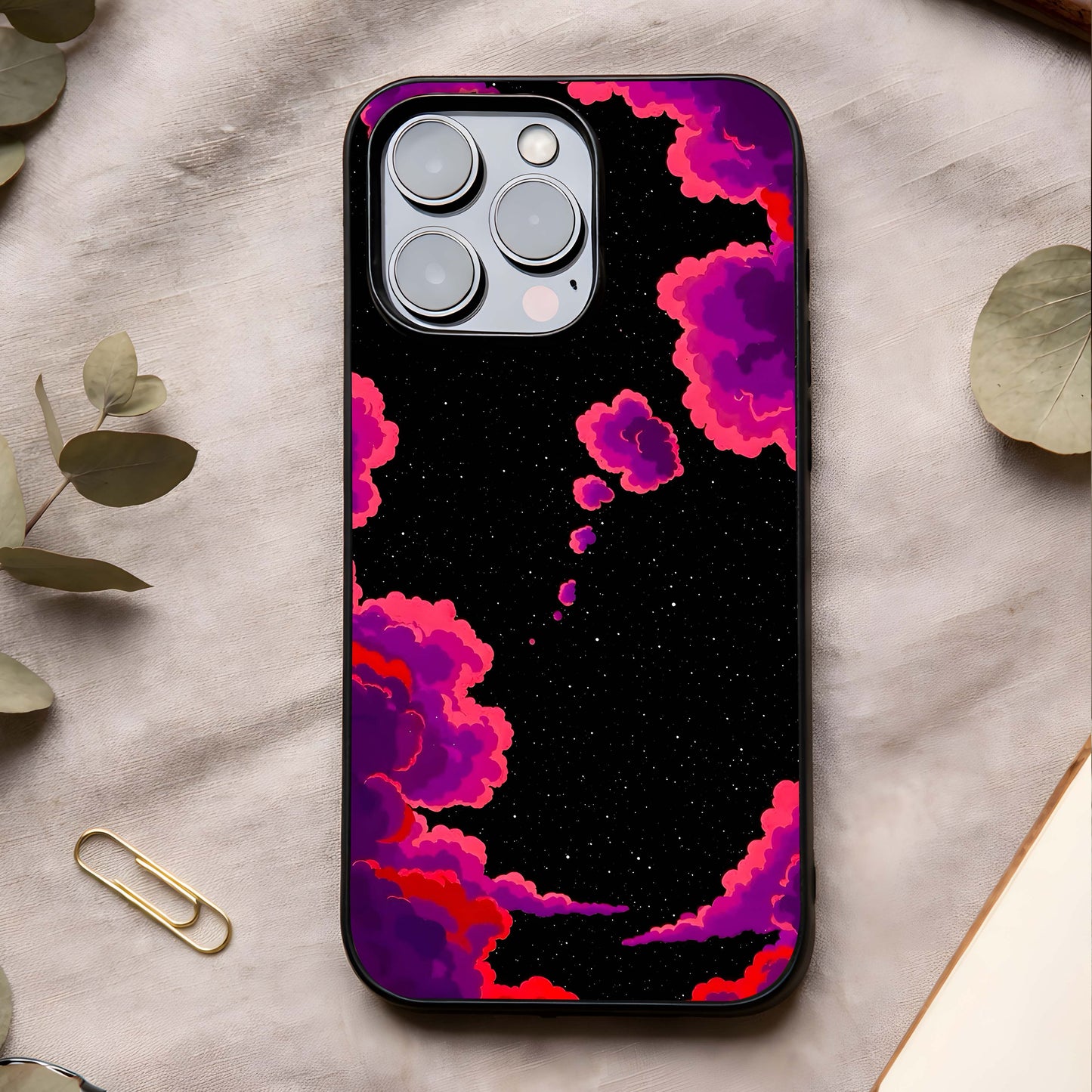Galaxy Dream Frame Glass Case showing full back design in clean flat view with framed cosmic artwork and glossy glass finish.