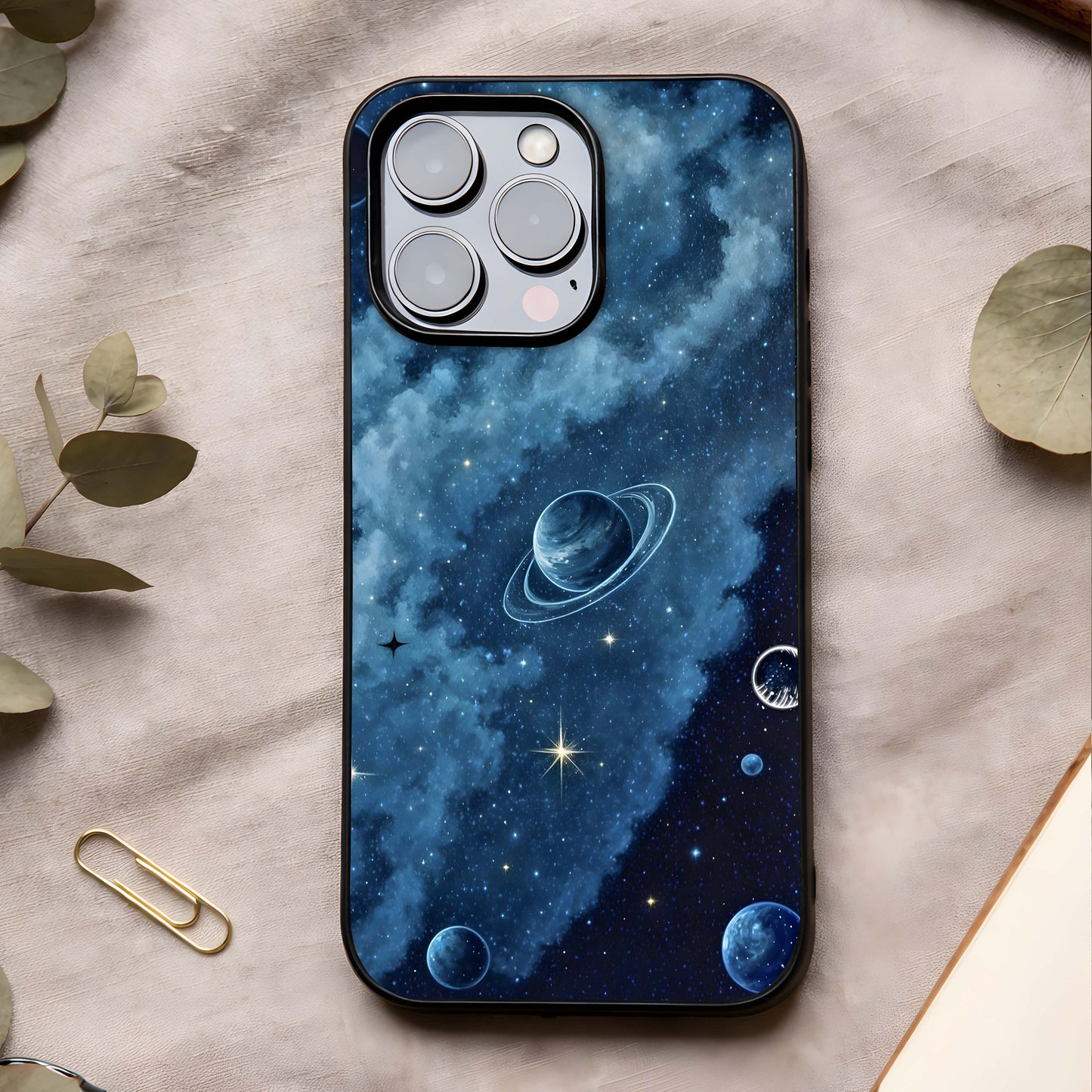 Galaxy Dream Space Glass Case showing full back design in clean flat view with expansive galaxy visuals and glossy glass finish.