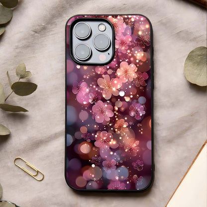 Glowing Petal Bliss Glass Case showing full back design in clean flat view with luminous petals and glossy glass finish.