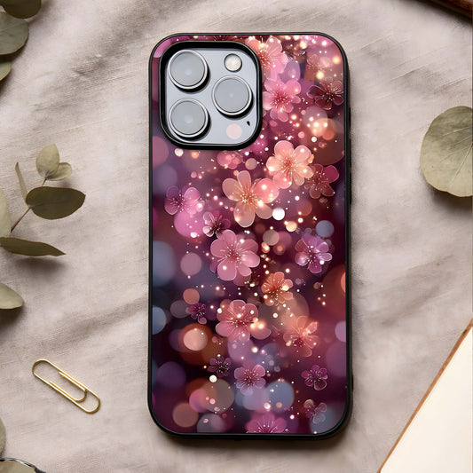 Glowing Petal Bliss Glass Case showing full back design in clean flat view with luminous petals and glossy glass finish.