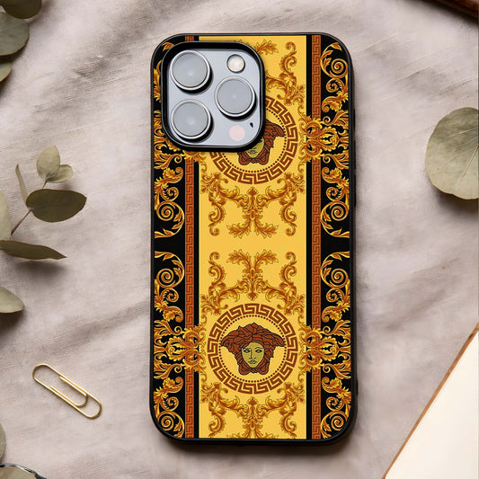 Golden Royal Heritage Glass Case showing full back design in clean flat view with regal detailing and glossy glass finish.