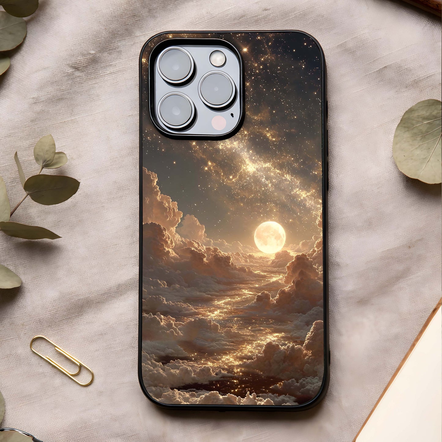 Golden Sky Dream Glass Case showing full back design in clean flat view with golden sky tones and glossy glass finish.