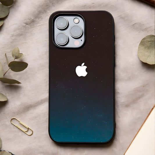 Green Emerald Apple Logo Glass Case showing full back design in clean flat view with emerald logo focus and glossy glass finish.