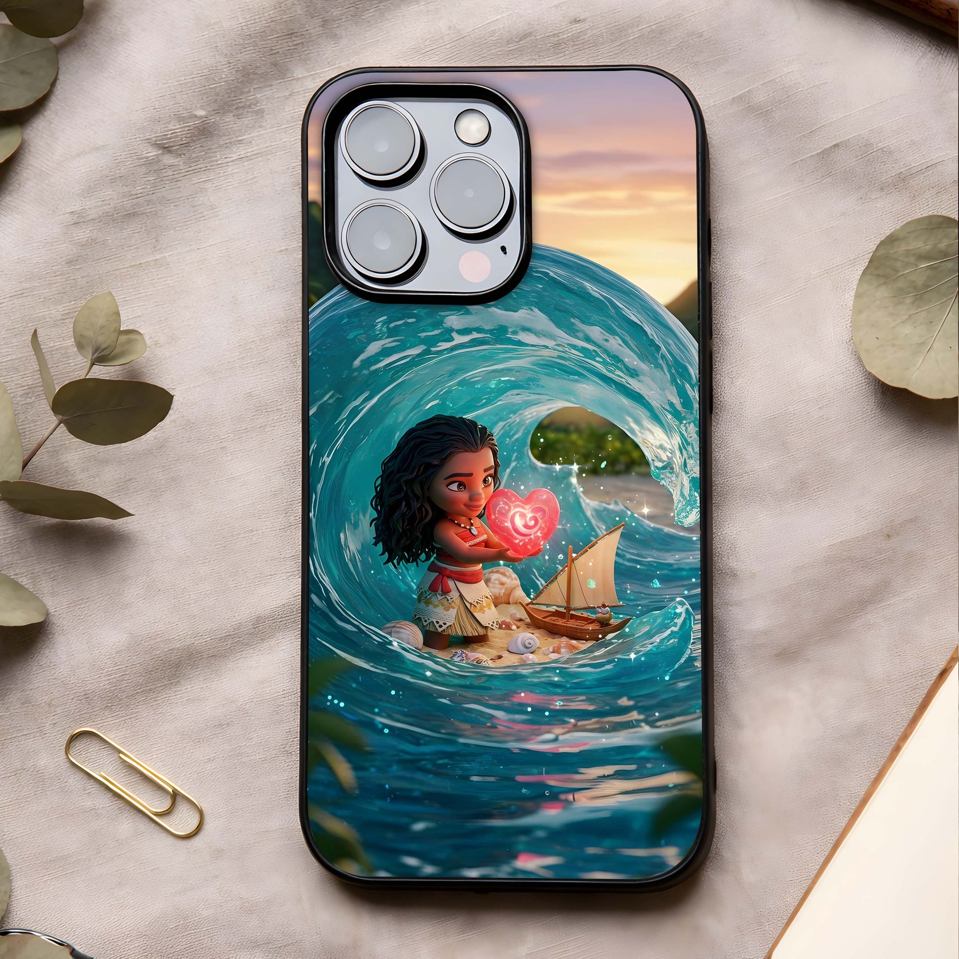 Heart of Ocean Glass Case showing full back design in clean flat view with oceanic heart imagery and glossy glass finish.