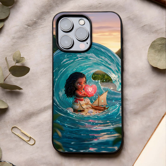 Heart of Ocean Glass Case showing full back design in clean flat view with oceanic heart imagery and glossy glass finish.
