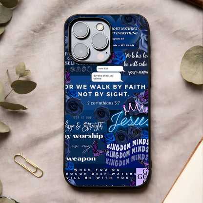 Kingdom Faith Glow Glass Case showing full back design in clean flat view with radiant faith symbolism and glossy glass finish.