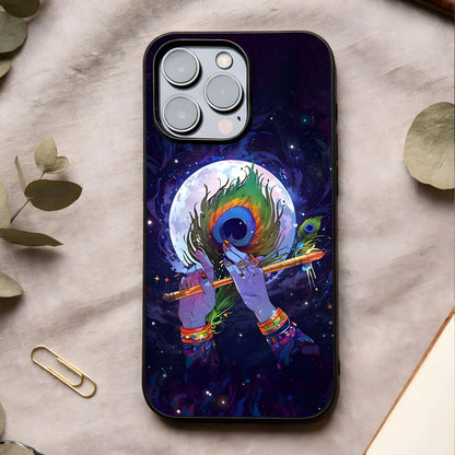 Krishna Hands Art Glass Case showing full back design in clean flat view with expressive divine art and glossy glass finish.