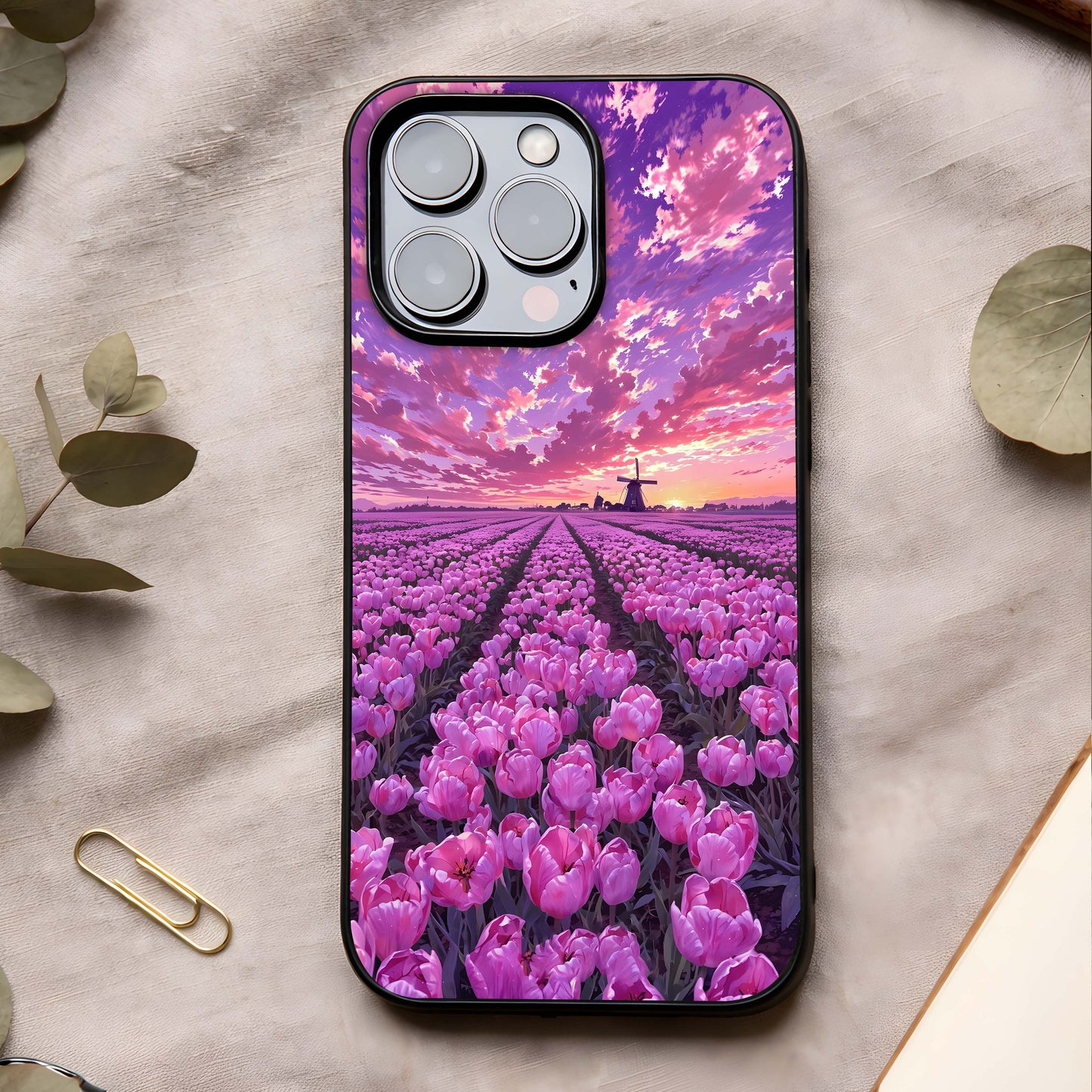 Lavender Dream Skies Glass Case showing full back design in clean flat view with soft sky gradients and glossy glass finish.