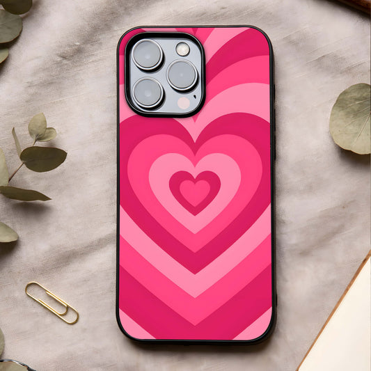 Layered Love Hearts Glass Case showing full back design in clean flat view with layered heart motifs and glossy glass finish.