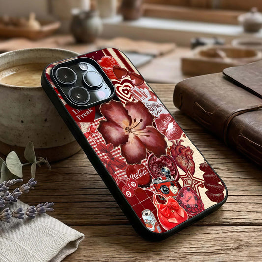 Aesthetic Little Freak Glass Case captured at a warm angle highlighting edgy texture, gloss, and sharp edges.
