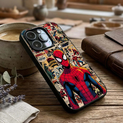Aesthetic Spider Glass Case captured at a warm angle highlighting graphic texture, gloss, and edge clarity.