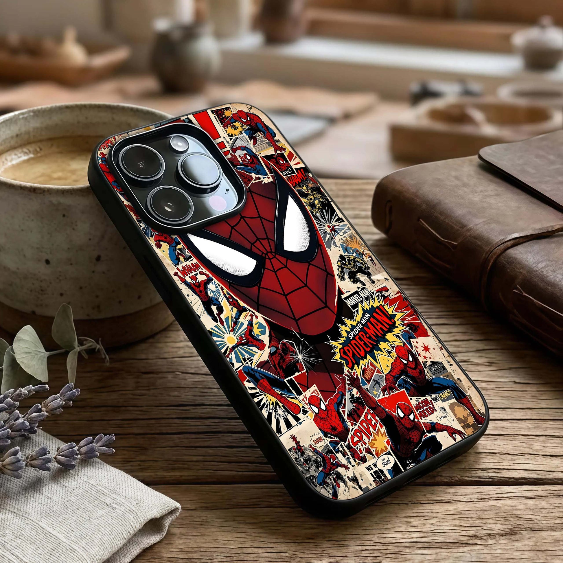 Aesthetic Wonder Spider Glass Case captured at a warm angle highlighting detailed artwork, gloss, and edge clarity.