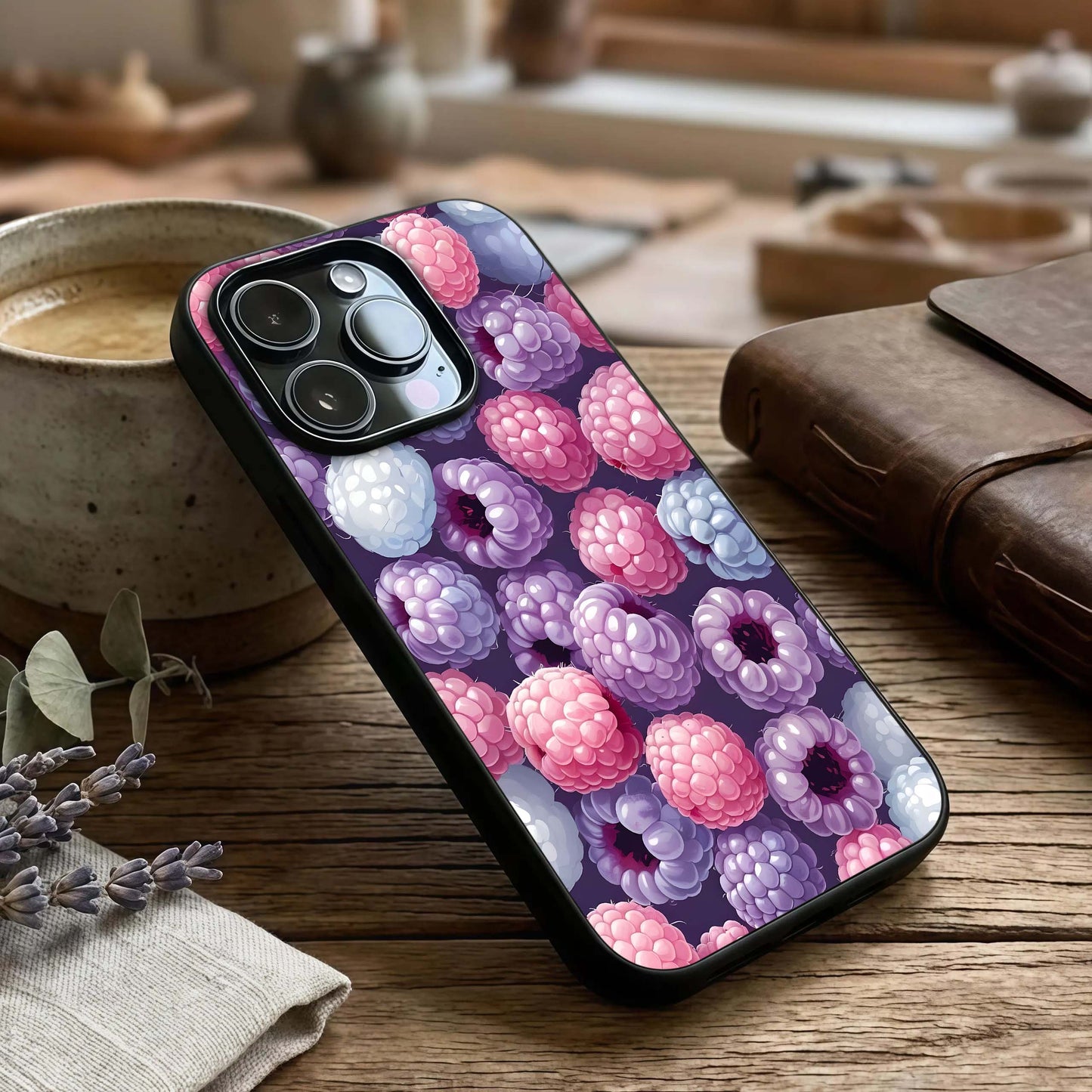 Berry Candy Pop Glass Case captured at a warm angle highlighting candy-inspired tones, gloss, and edge clarity.