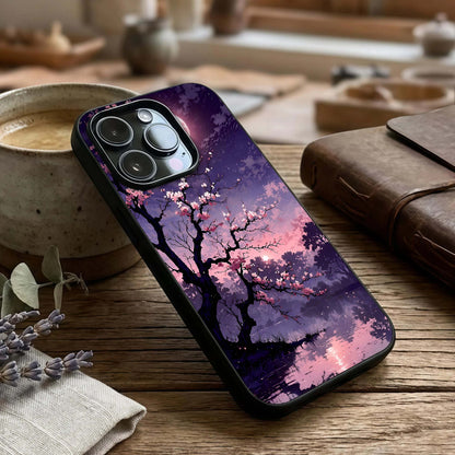 Blossom Pink Moon Glass Case captured at a warm angle highlighting soft pink hues, gloss, and edge clarity.