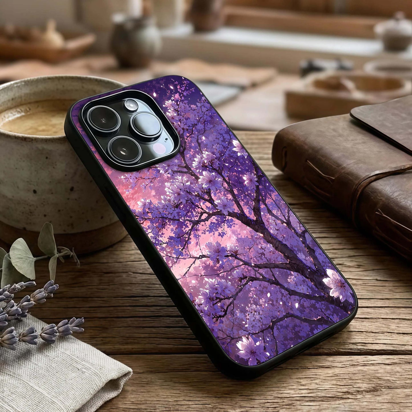 Blossom Tree Glass Case captured at a warm angle highlighting organic textures, gloss, and edge clarity.