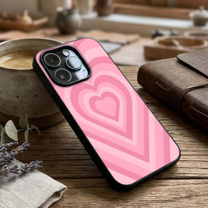 Blush Heart Waves Glass Case captured at a warm angle highlighting soft curves, gloss, and edge clarity.
