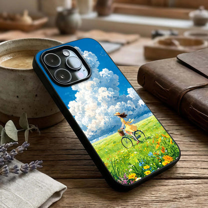 Breezy Meadow Ride Glass Case captured at a warm angle highlighting airy textures, gloss, and edge clarity.