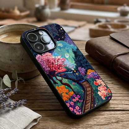 Celestial Train Journey Glass Case captured at a warm angle highlighting motion elements, gloss, and edge clarity.