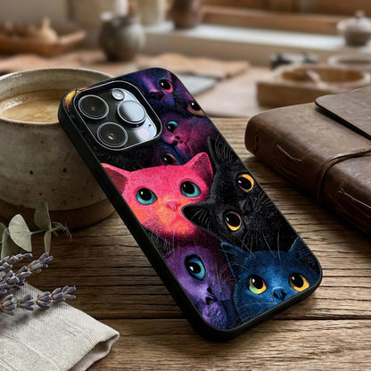 Cosmic Cats Dreams Glass Case captured at a warm angle highlighting playful details, gloss, and edge clarity.