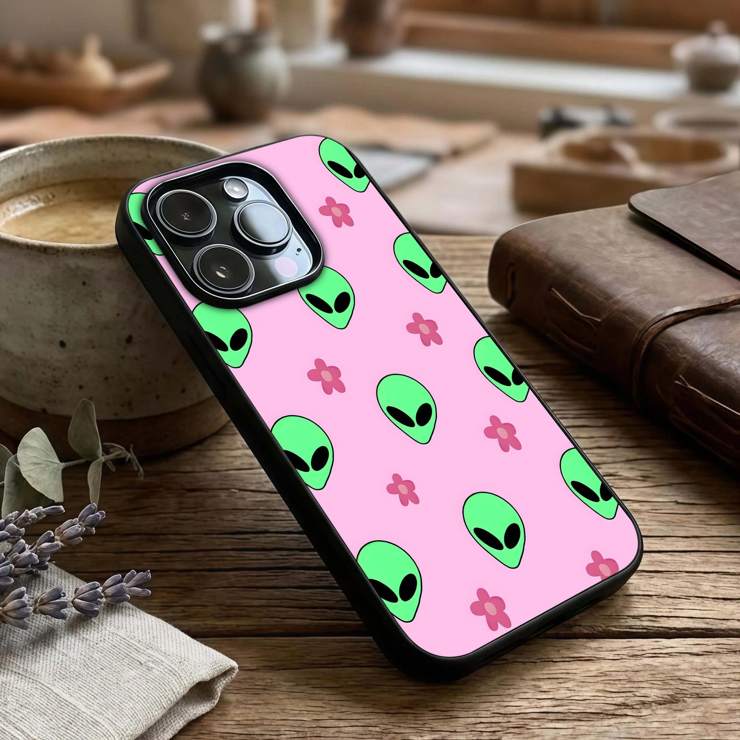 Cosmic Cute Crush Glass Case captured at a warm angle highlighting bright tones, gloss, and edge clarity.