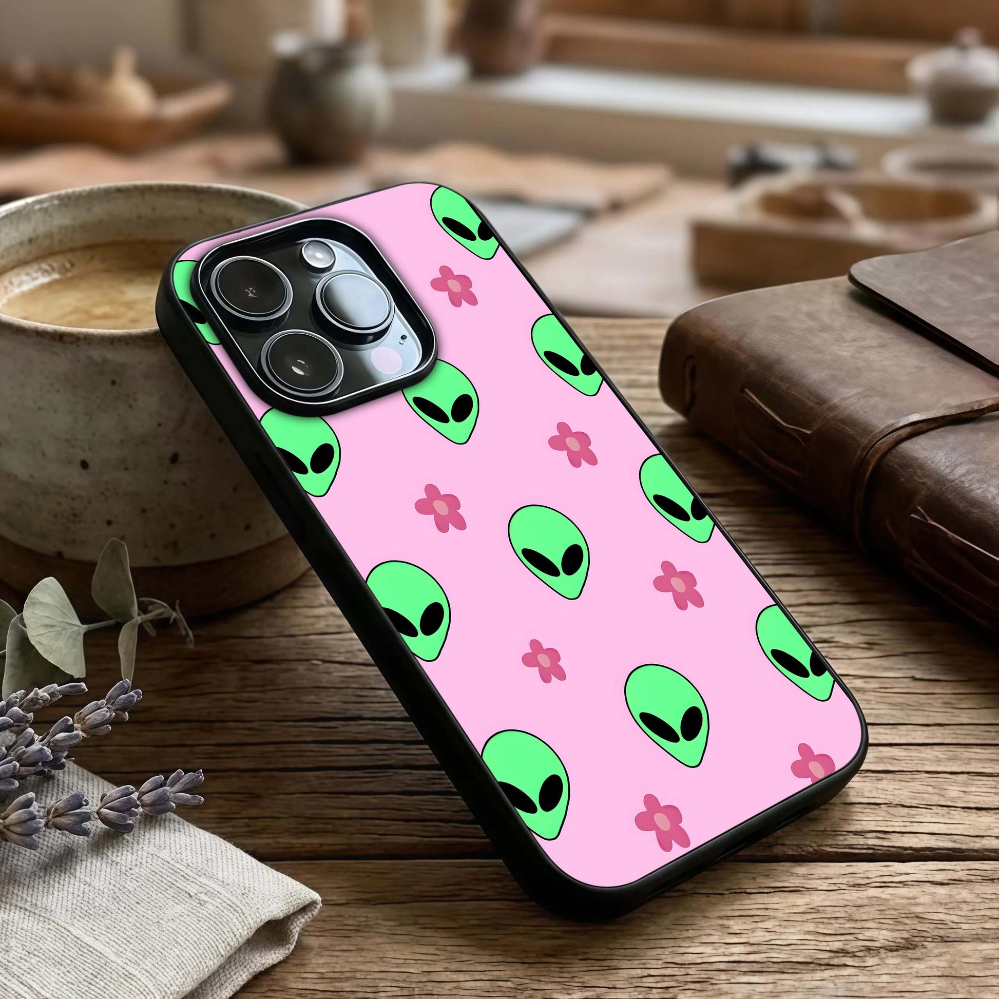Cosmic Cute Crush Glass Case captured at a warm angle highlighting bright tones, gloss, and edge clarity.