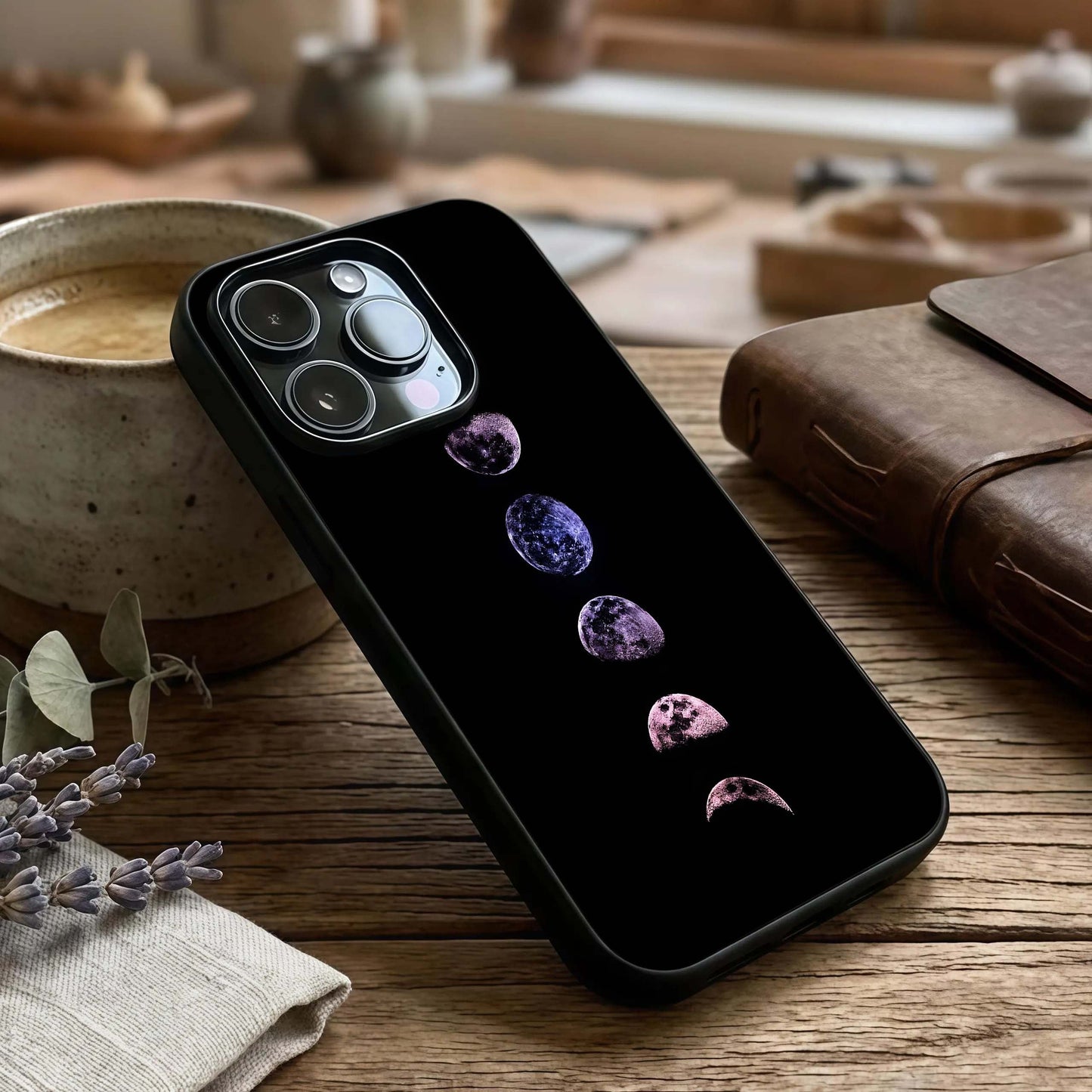 Crimson All Planets Glass Case captured at a warm angle highlighting deep crimson tones, gloss, and edge clarity.