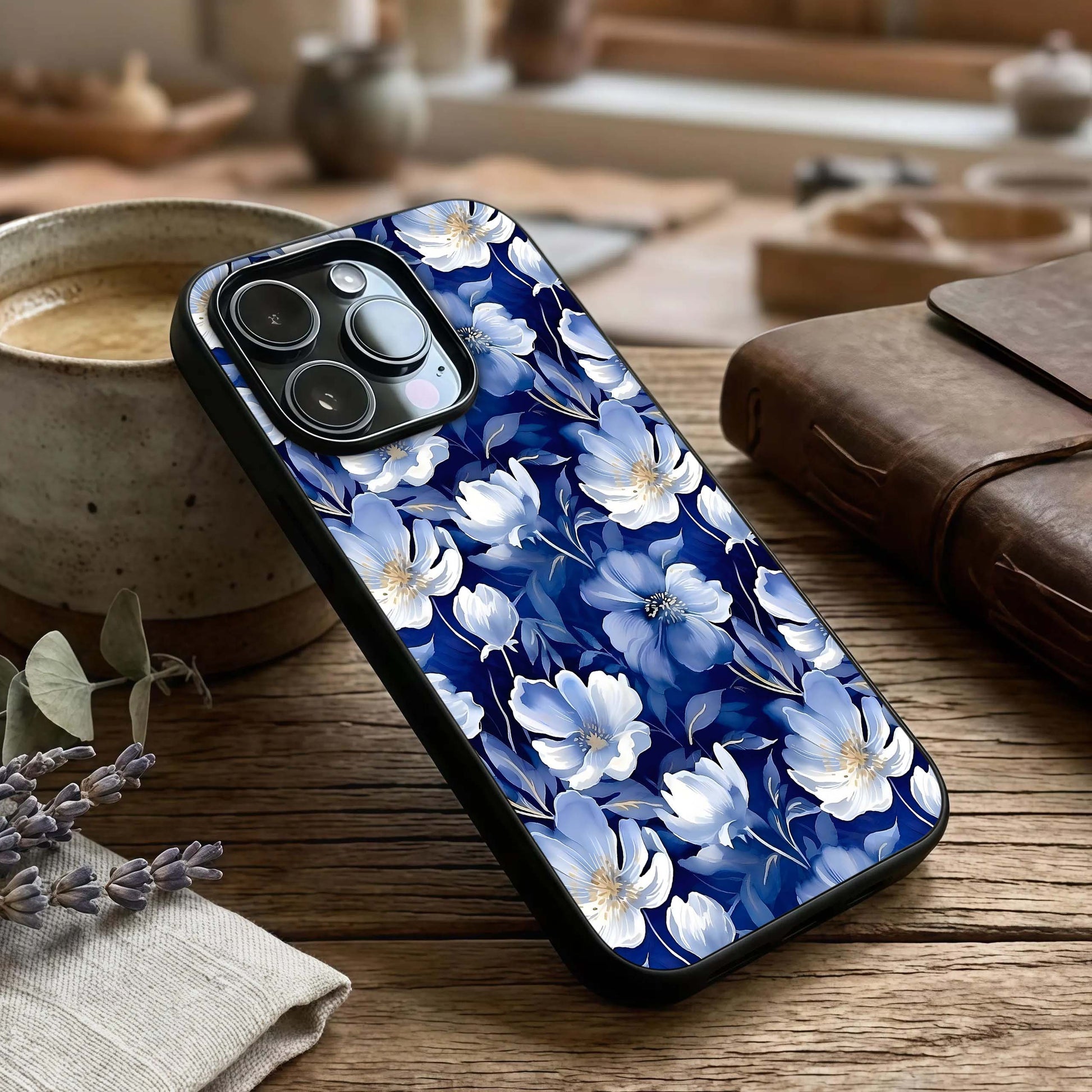Cute Floral Patterns Glass Case captured at a warm angle highlighting soft detailing, gloss, and edge clarity.