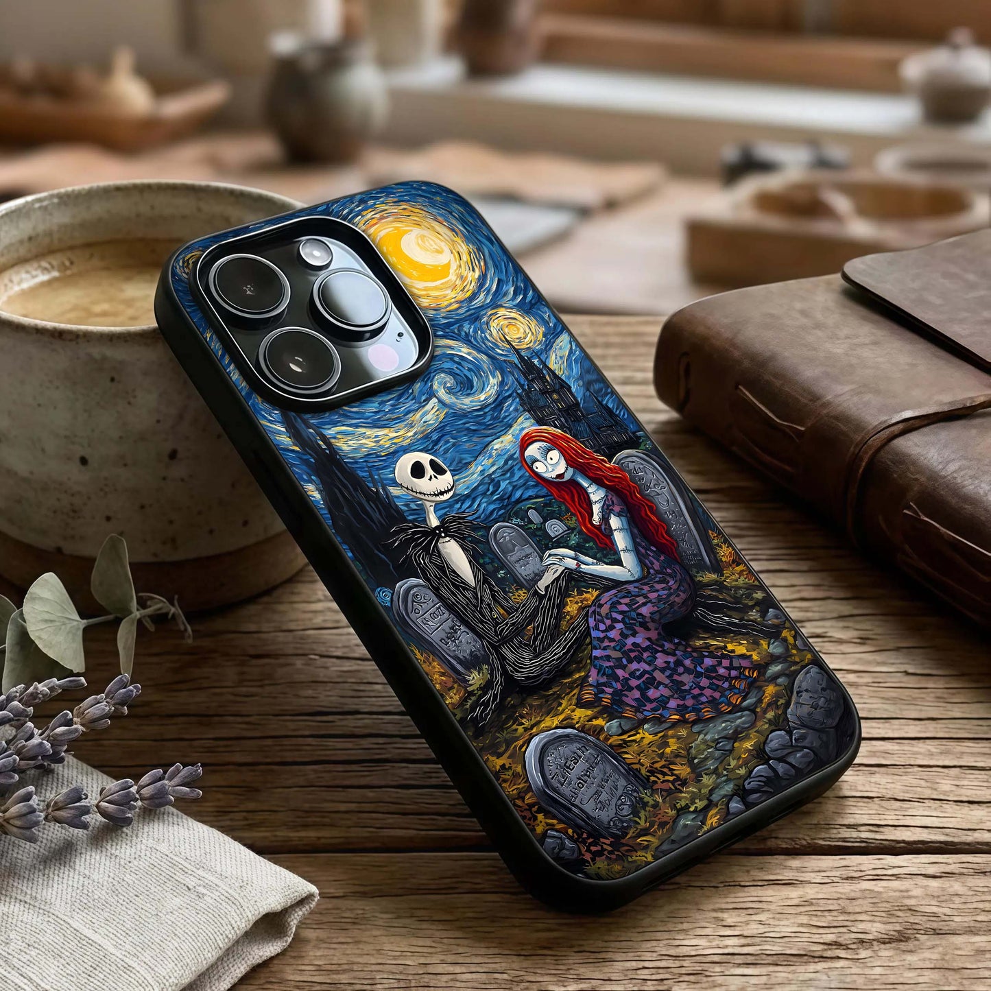 Eternal Night Love Glass Case captured at a warm angle highlighting dark hues, gloss, and edge clarity.