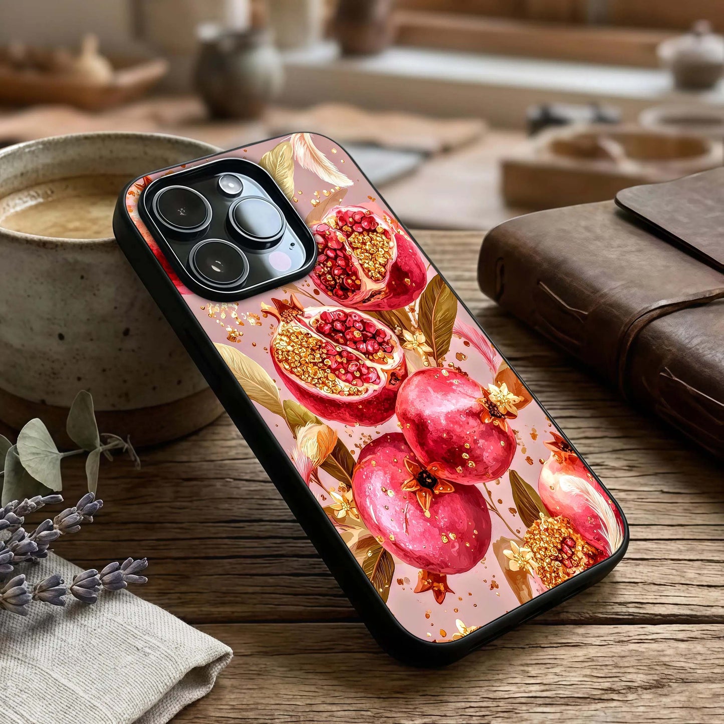 Golden Bloom Glow Glass Case captured at a warm angle highlighting warm gold tones, gloss, and edge clarity.