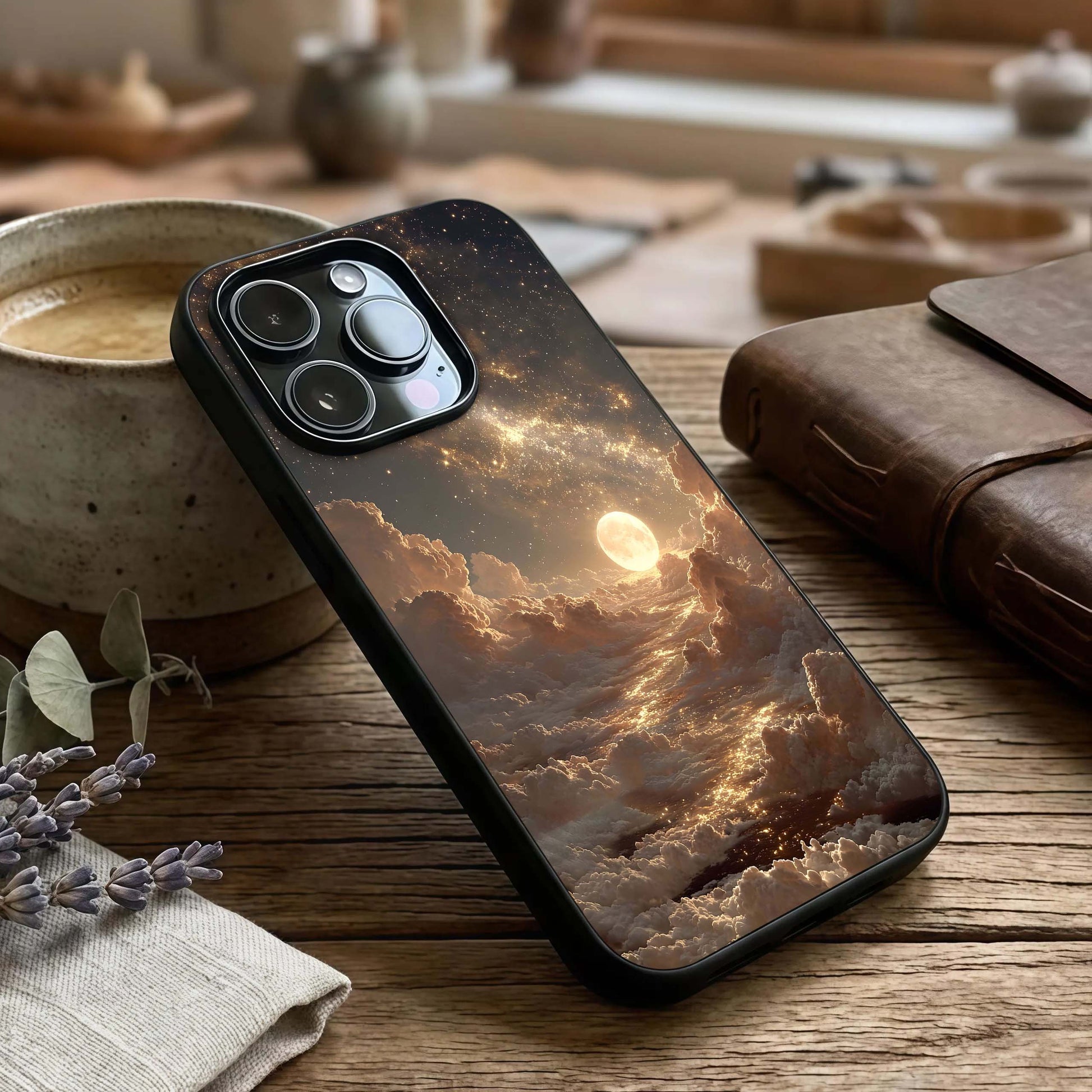 Golden Sky Dream Glass Case captured at a warm angle highlighting soft gradients, gloss, and edge clarity.